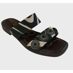 Sam Edelman HERA Zebra Medallion Black Open Toe Slide Sandals Women's 6.5